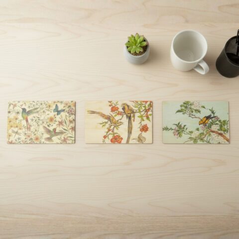 Lot de 3 cartes en bois oiseaux